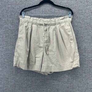 Uniqlo Womens Shorts L Beige Linen Blend Paperbag‎ Pockets Soft Lightweight Airy